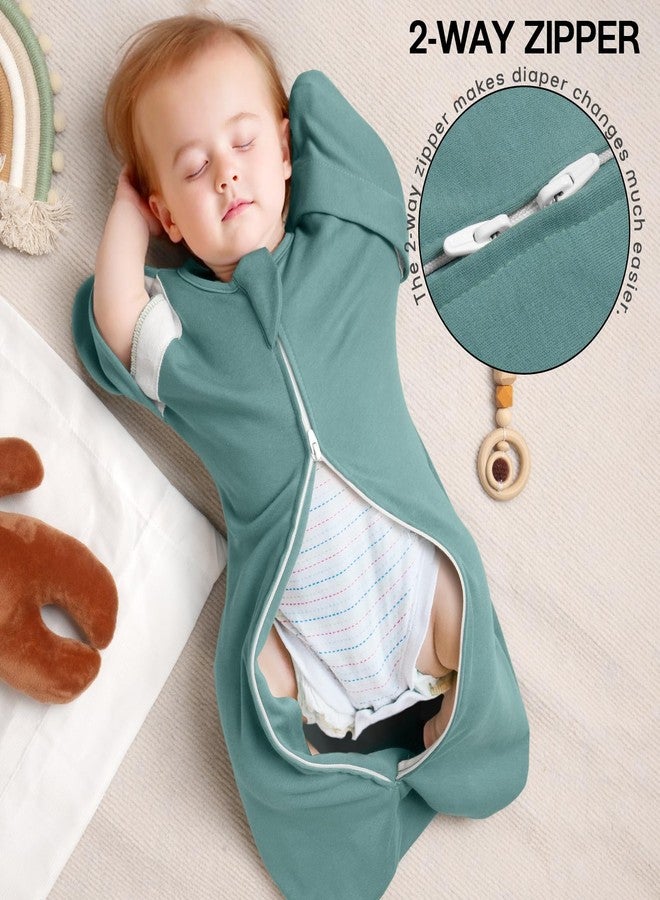 MEXXI Swaddle Baby Sleep Sack With Arms Up, 2 Pack Baby Transitional Swaddle with Double Zipper,100% Organic Cotton Swaddles for Newborns 0.5 TOG (Brown+Sage Green, 0-3 Months) - Image 3
